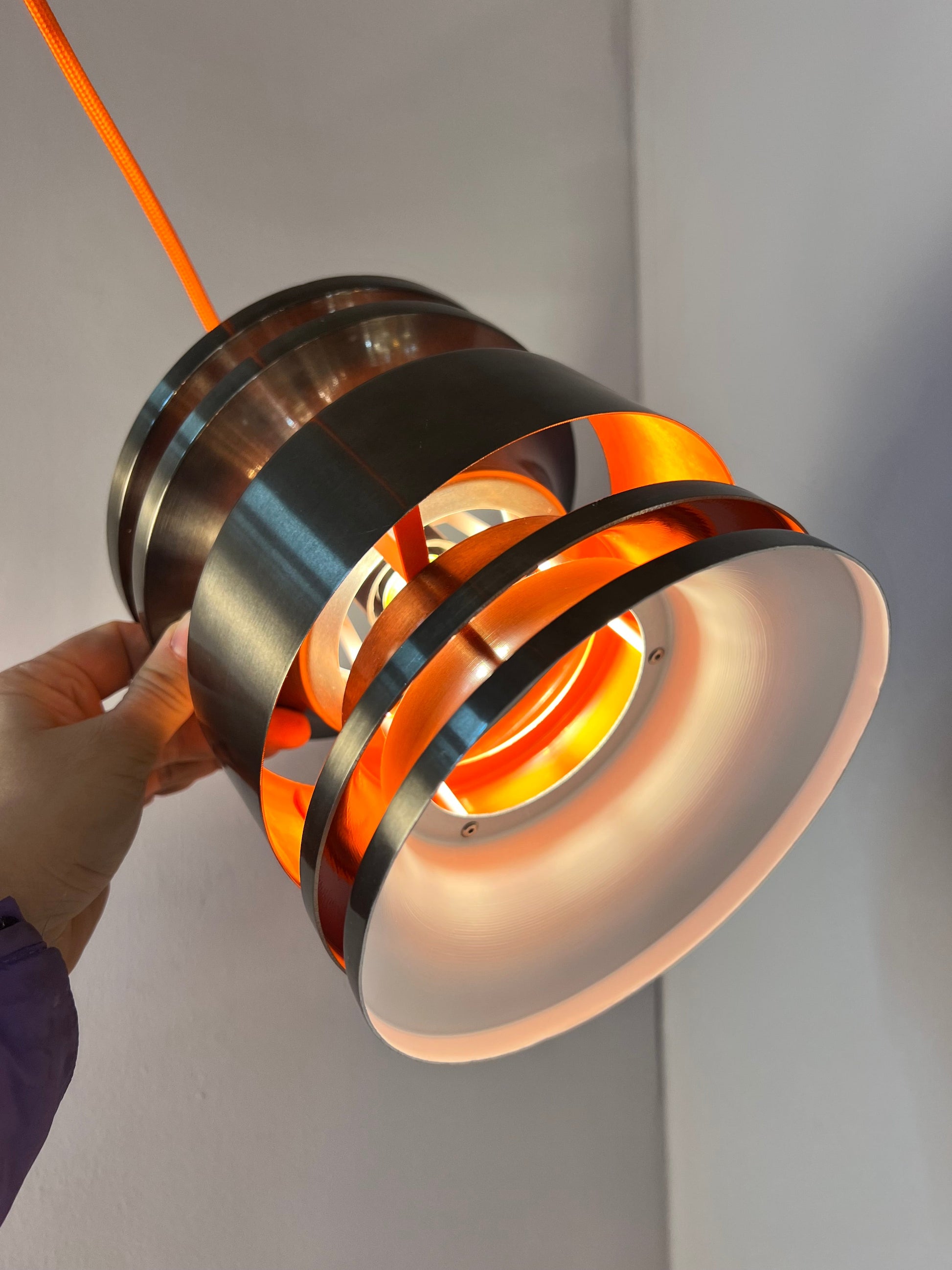 Vintage Hängelampe von Carl Thore für Granhaga orange anthrazit