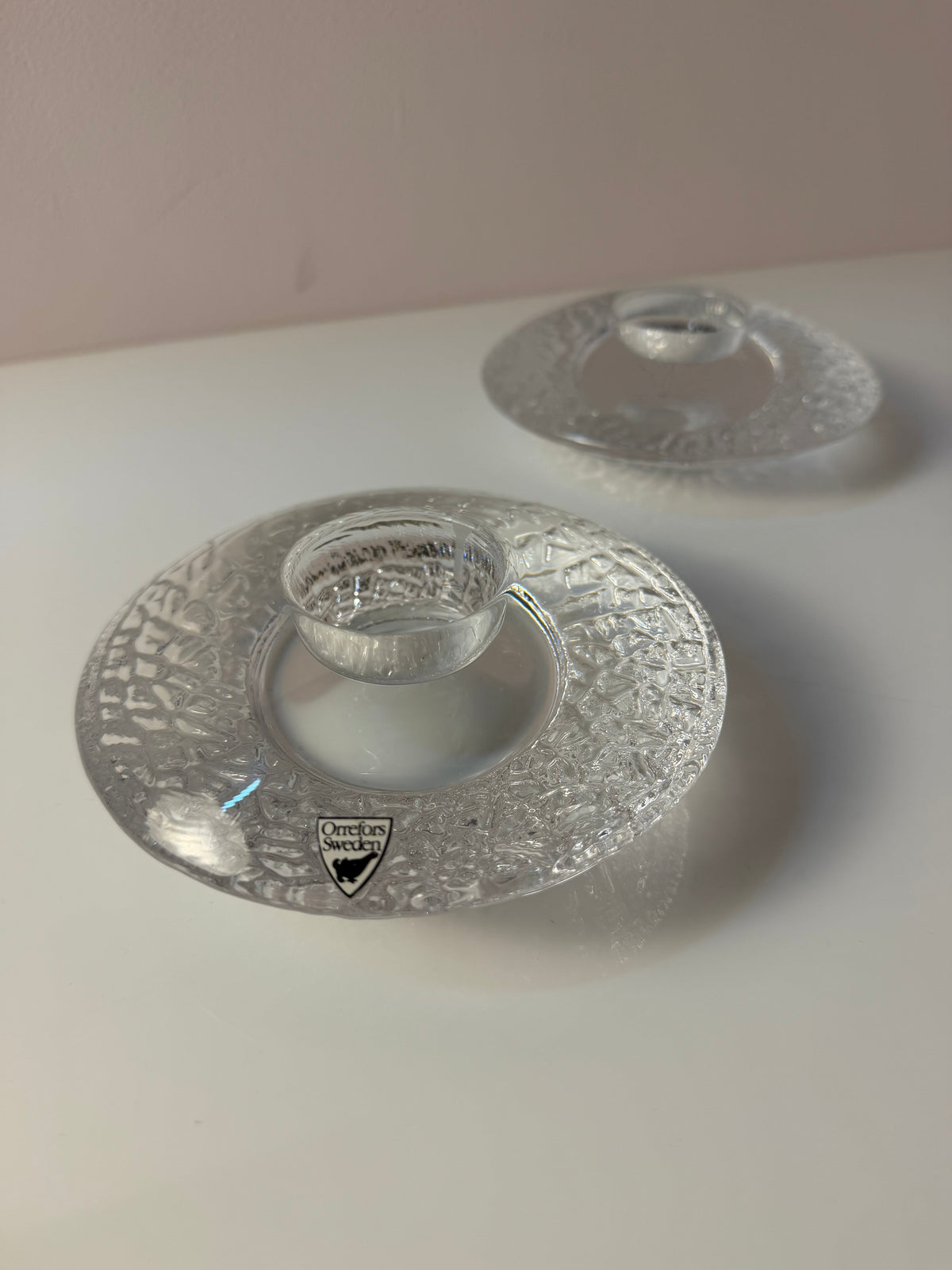 Set von 2 Diskus Kerzenhalter von Lars Hellsten für Orrefors