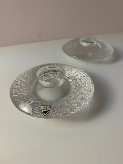 Set von 2 Diskus Kerzenhalter von Lars Hellsten für Orrefors