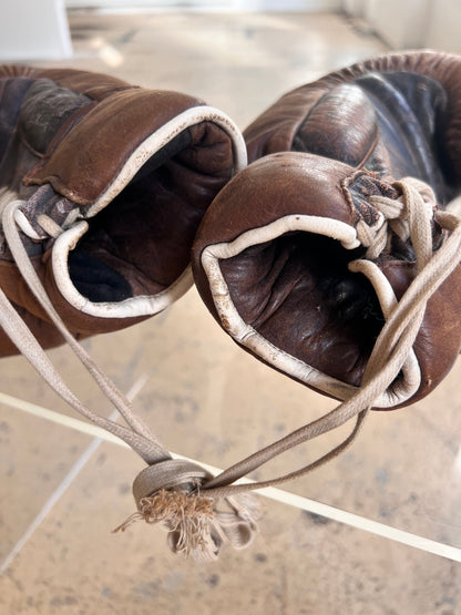 Boxing gloves brown genuine leather