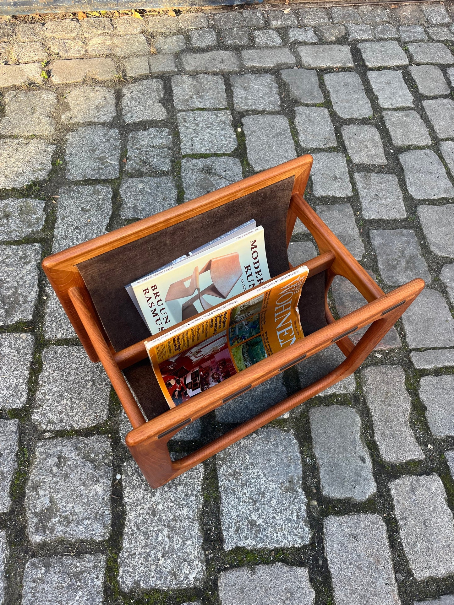 Vintage Zeitungsständer Teak Echtleder von Aksel Kjersgaard für Salin Møbler