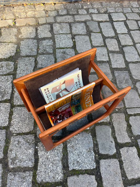 Vintage Zeitungsständer Teak Echtleder von Aksel Kjersgaard für Salin Møbler