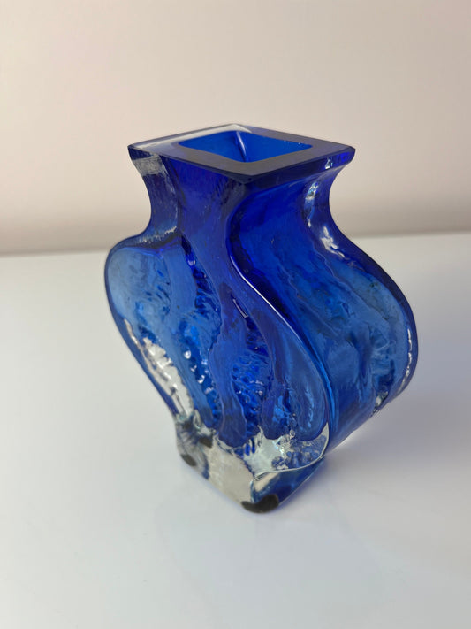 Vintage Vase von Ingrid Glas blau mit Gravur