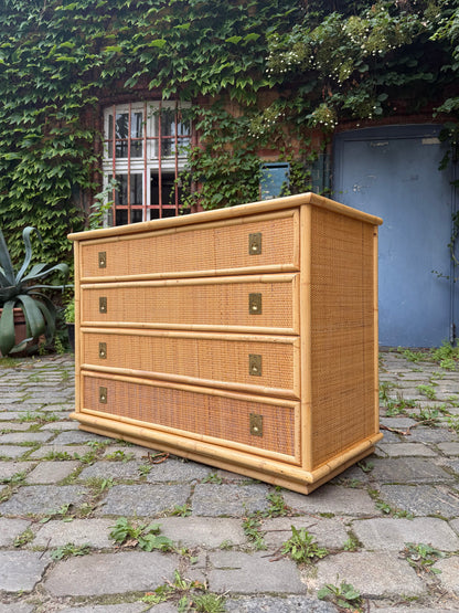 Vintage Kommode aus Rattan und Bambus von Dal Vera mit Messinggriffen