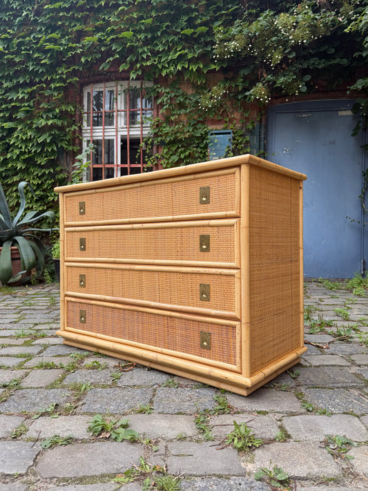 Vintage Kommode aus Rattan und Bambus von Dal Vera mit Messinggriffen