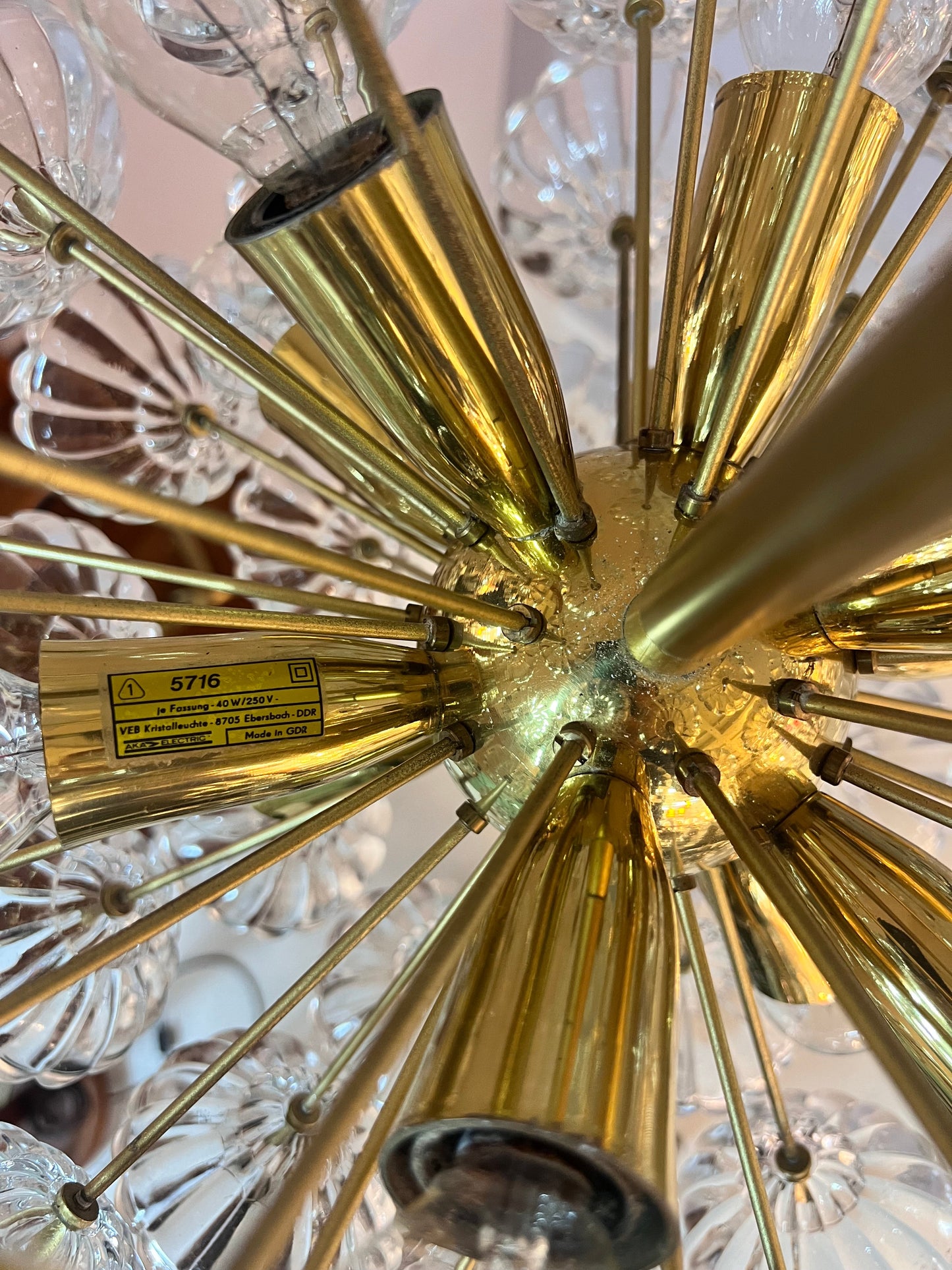 Vintage Dandelion Chandelier by VEB Kristalleuchte Ebersbach