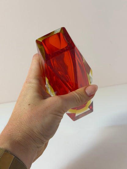 Vintage Blockvase von Vetreria Artistica Oball, Sommerso Murano-Glas rot-gelb