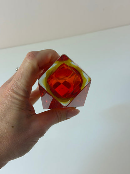Vintage Blockvase von Vetreria Artistica Oball, Sommerso Murano-Glas rot-gelb