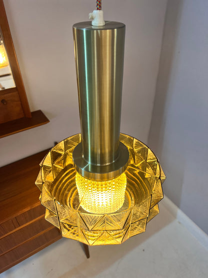 Lampe suspendue vintage en verre doré par Vitrika