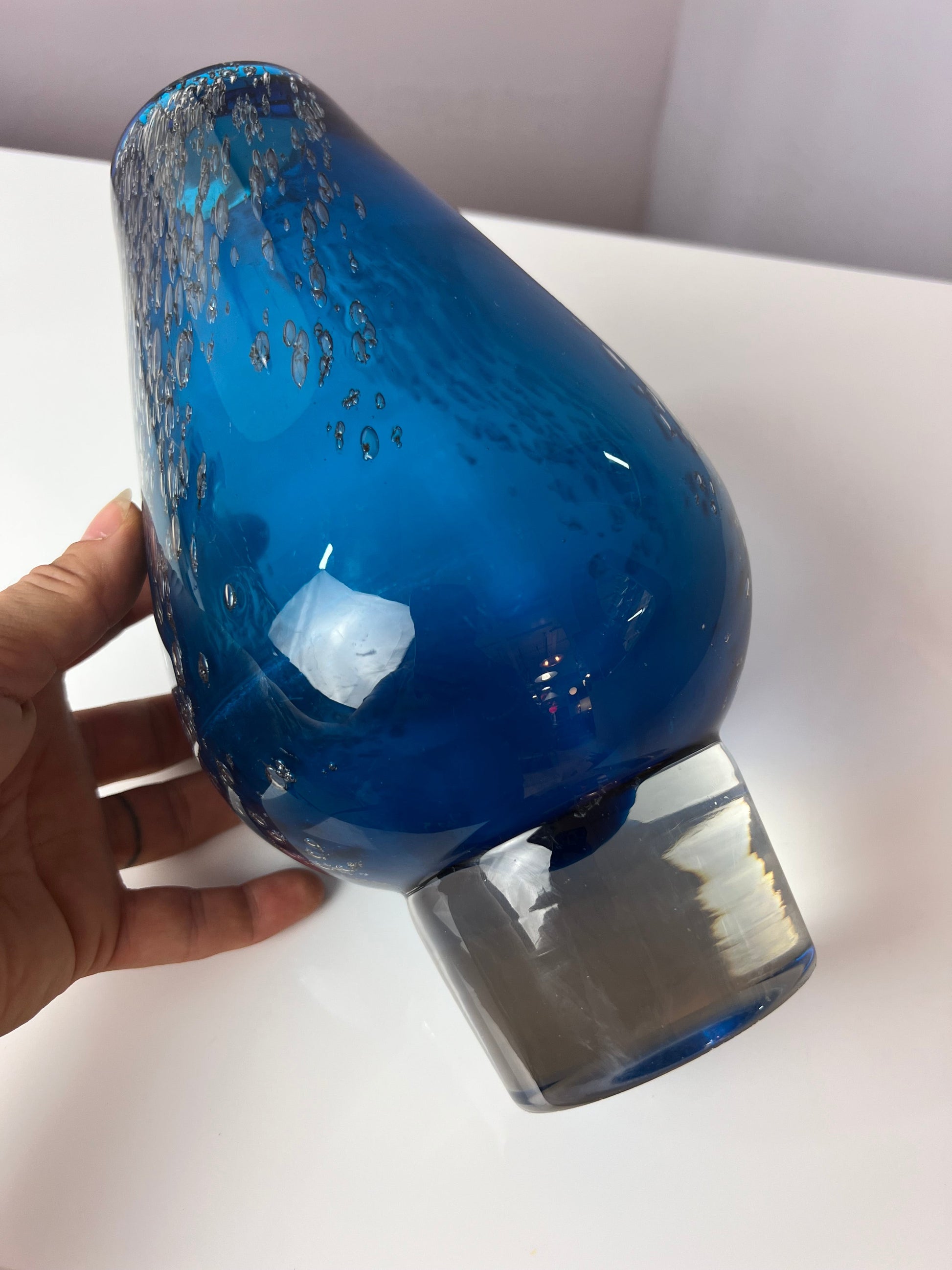 Vintage Vase blau Glas von Heinrich Löffelhardt für Schott Zwiesel