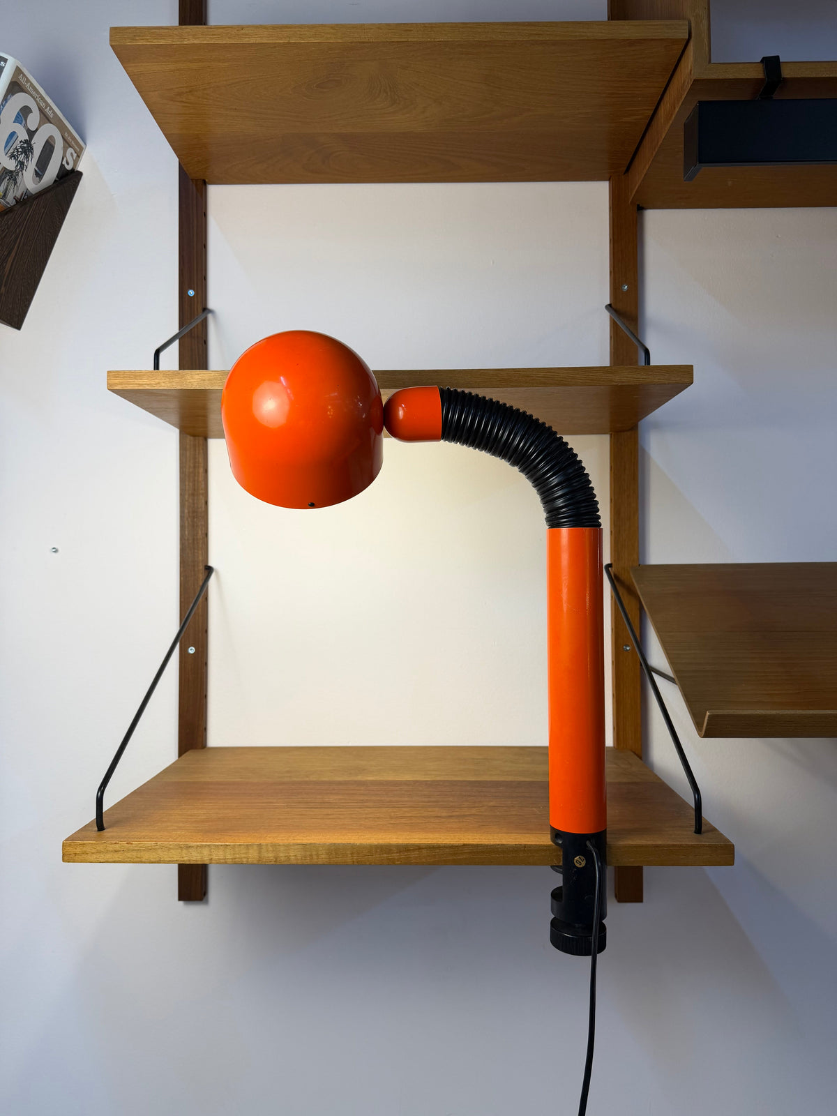 Klemmlampe Space Age Design aus Dänemark, orange-schwarz