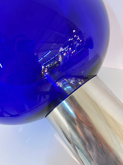 Vintage Tischlampe mit doppelwandigem Glasschirm in Königsblau von Doria