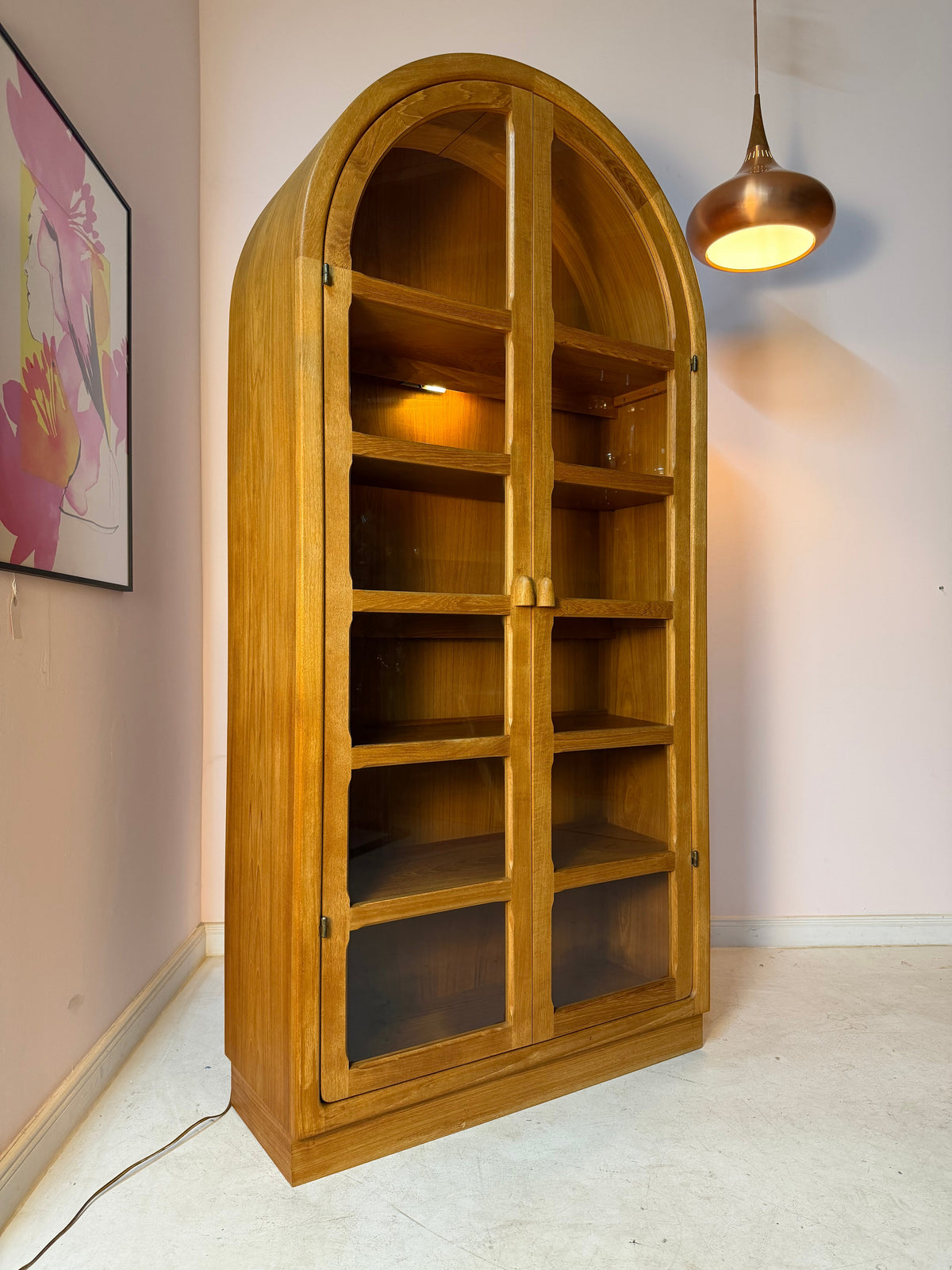 Vintage Rundbogen Vitrine Teak mit Beleuchtung von Dyrlund