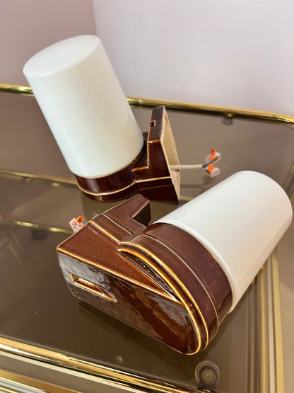 Vintage Wandlampe braun von Sigvard Bernadotte für Ifö Set von 2
