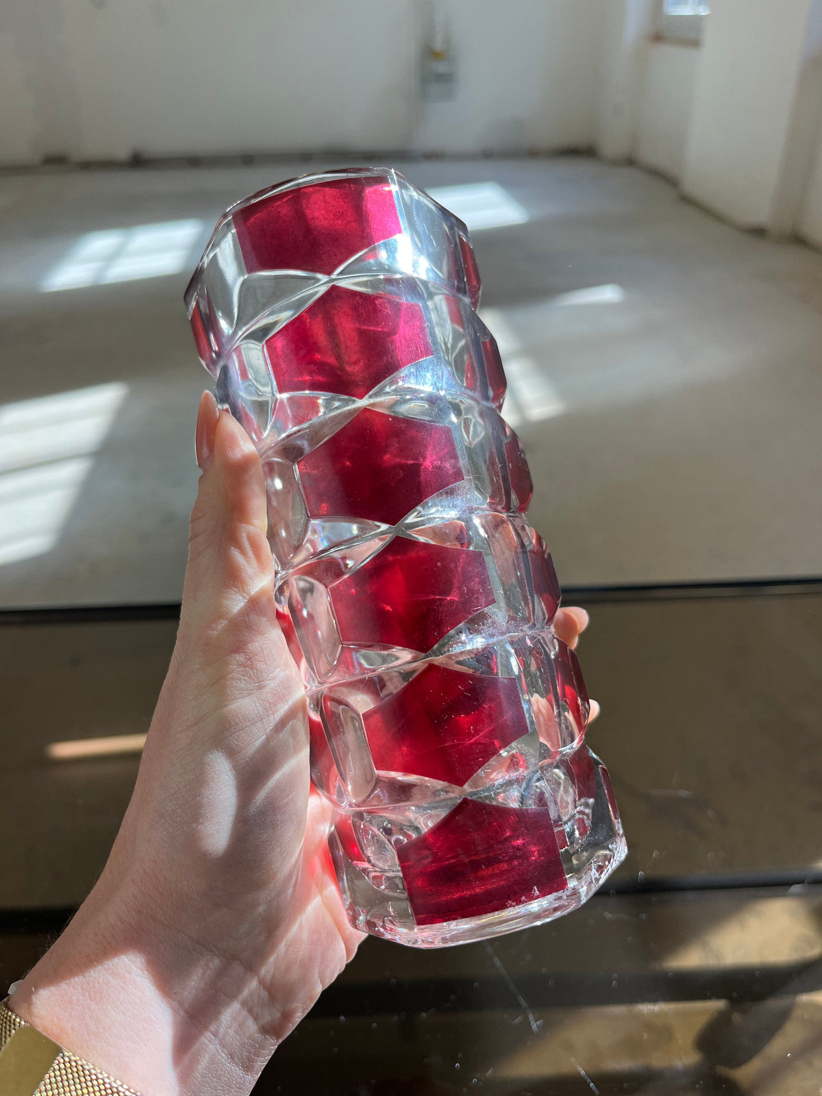 Vintage Vase Windsor Rubis von J.G. Durand für Luminarc, weinrot, Glas