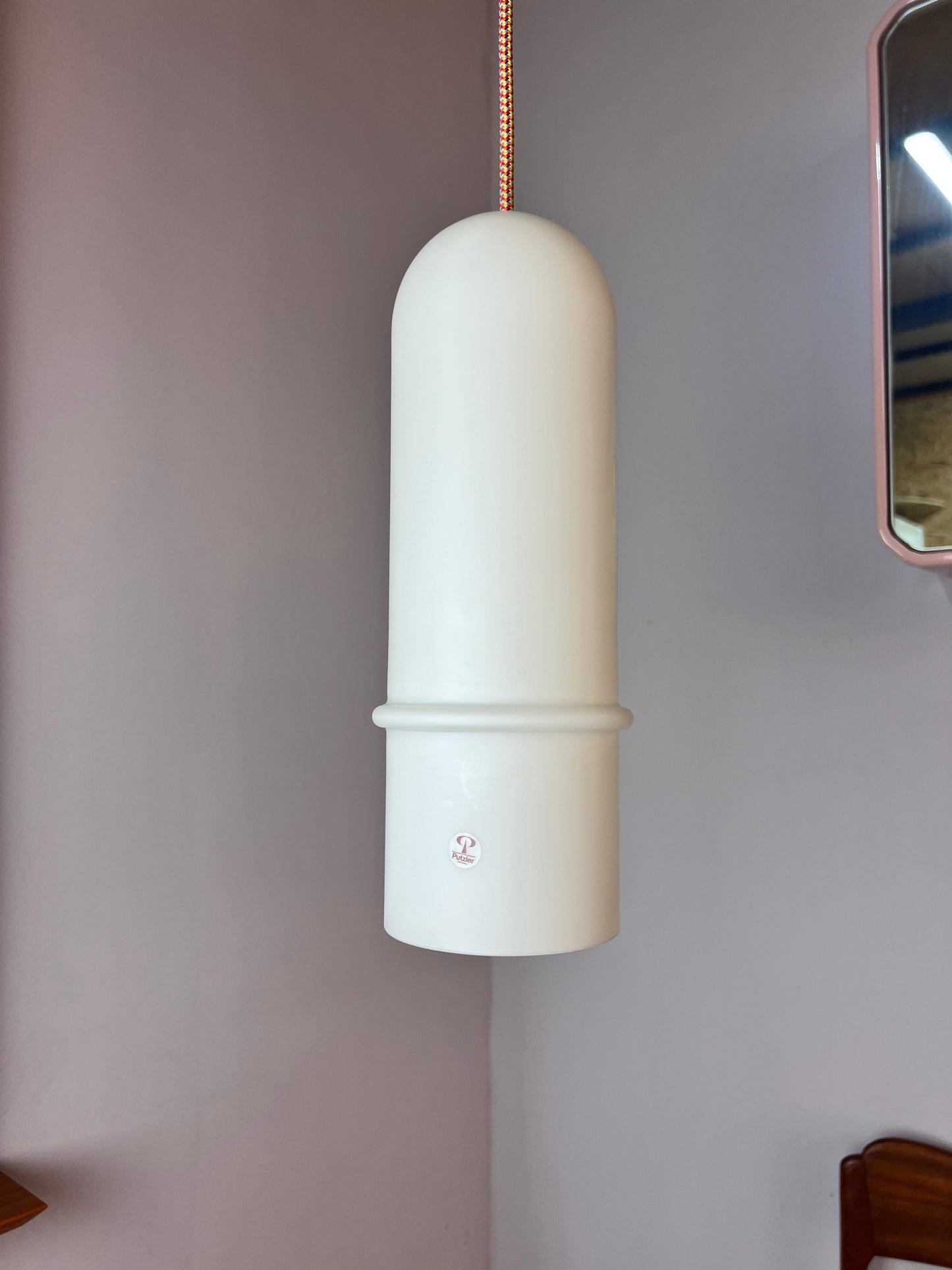 Vintage hanging lamp opal glass from Peill &amp; Putzler white