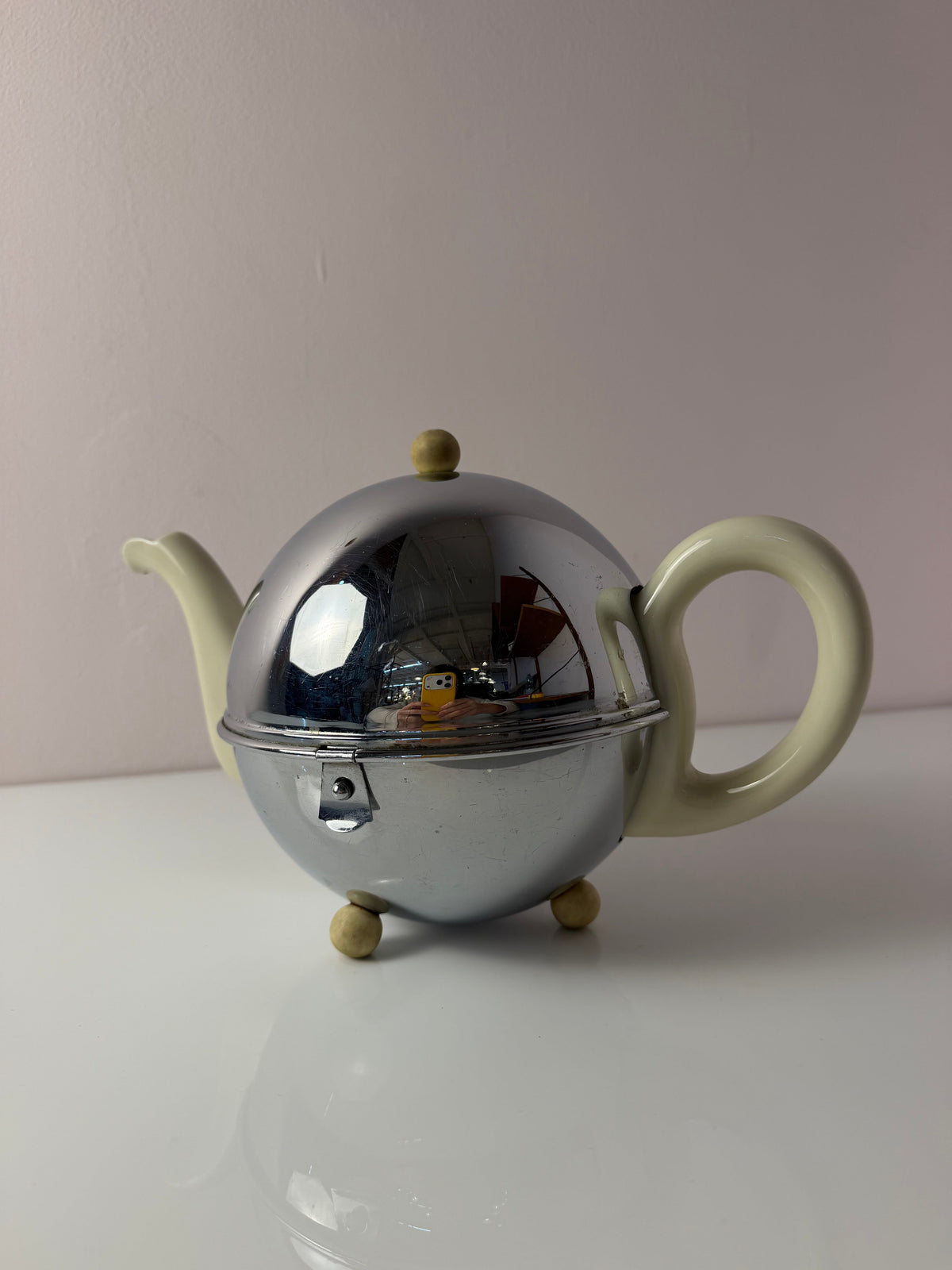 Vintage Teekanne Porzellan mit Chrom Thermohülle von Bauscher D.R.P.