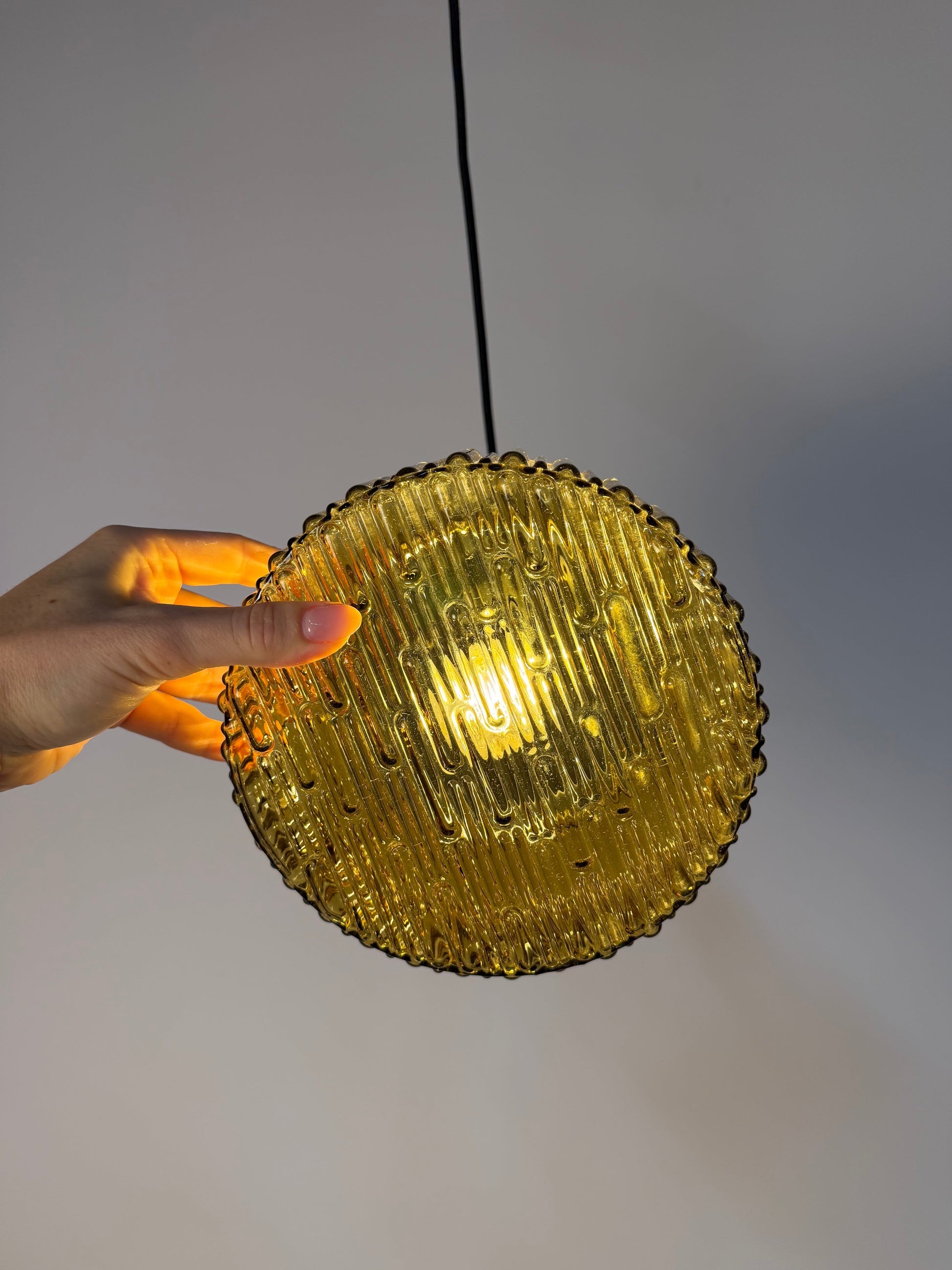 Vintage Hängelampe Glas und Metall, Space Age 70er Jahre