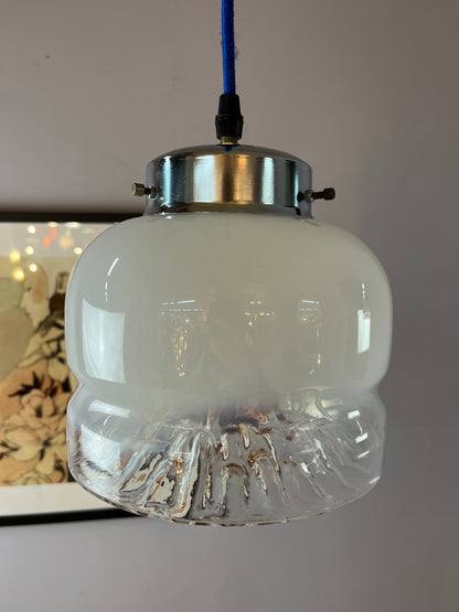 Vintage Hängelampe Muranoglas von Mazzega weiß gelb