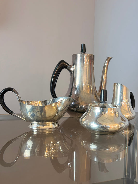 Vintage Kanne Zuckerdose Milchkännchen Sauciere EPNS versilbert von Hans Bunde für COHR Denmark Set