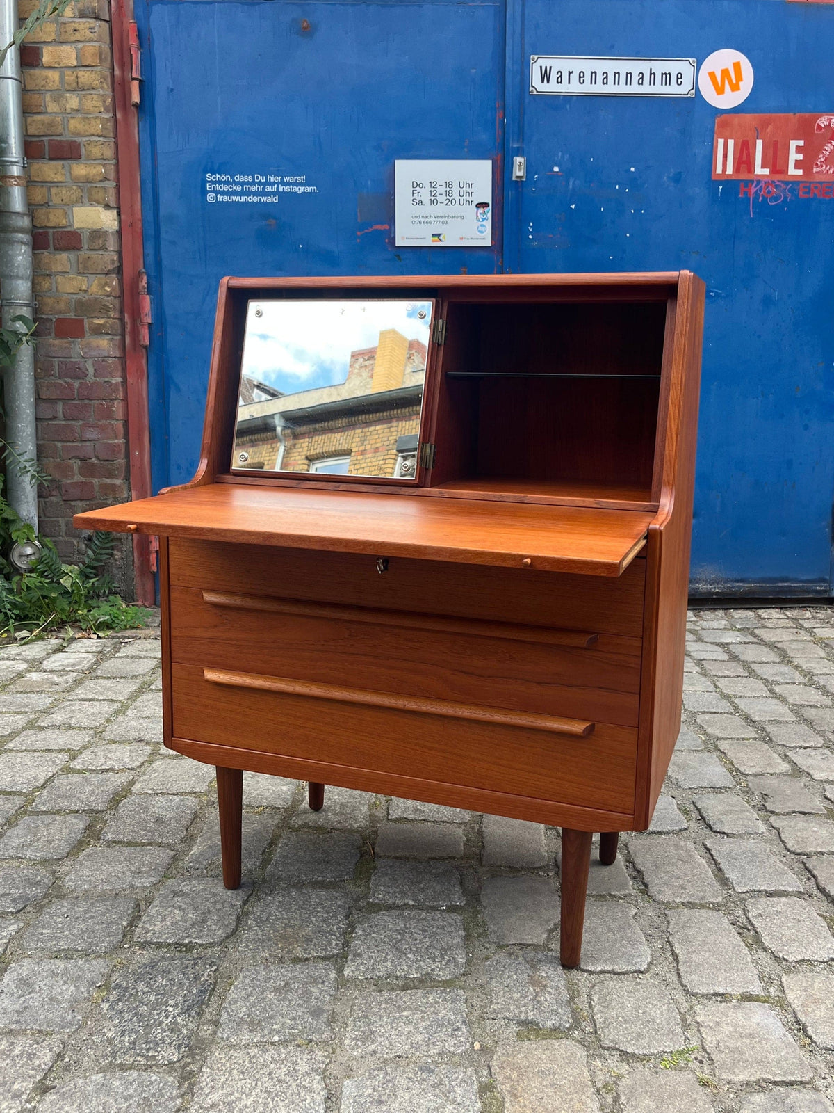 Vintage teak secretary with mirror from Denmark