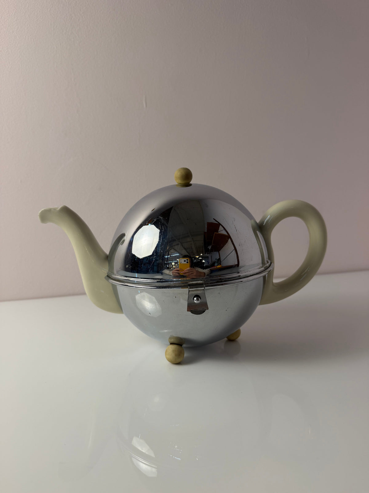 Vintage Teekanne Porzellan mit Chrom Thermohülle von Bauscher D.R.P.