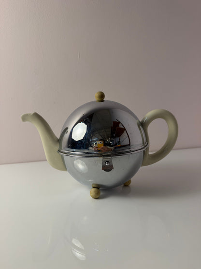 Vintage Teekanne Porzellan mit Chrom Thermohülle von Bauscher D.R.P.