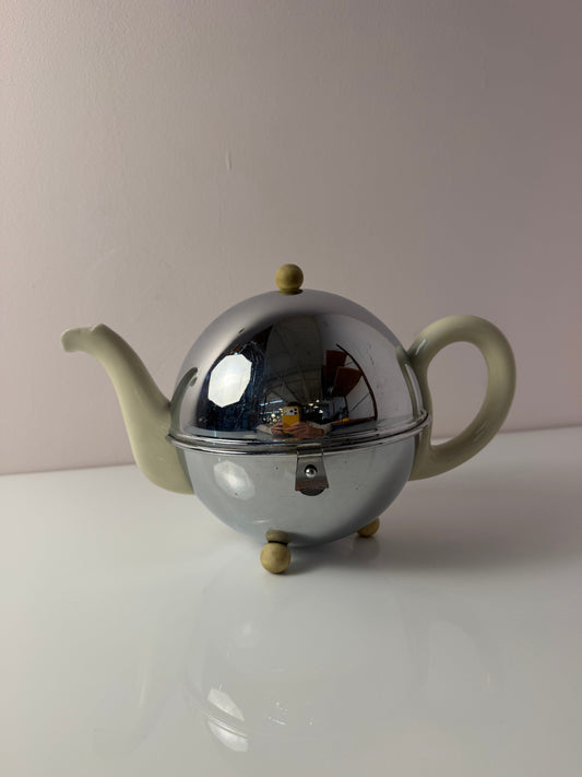 Vintage Teekanne Porzellan mit Chrom Thermohülle von Bauscher D.R.P.