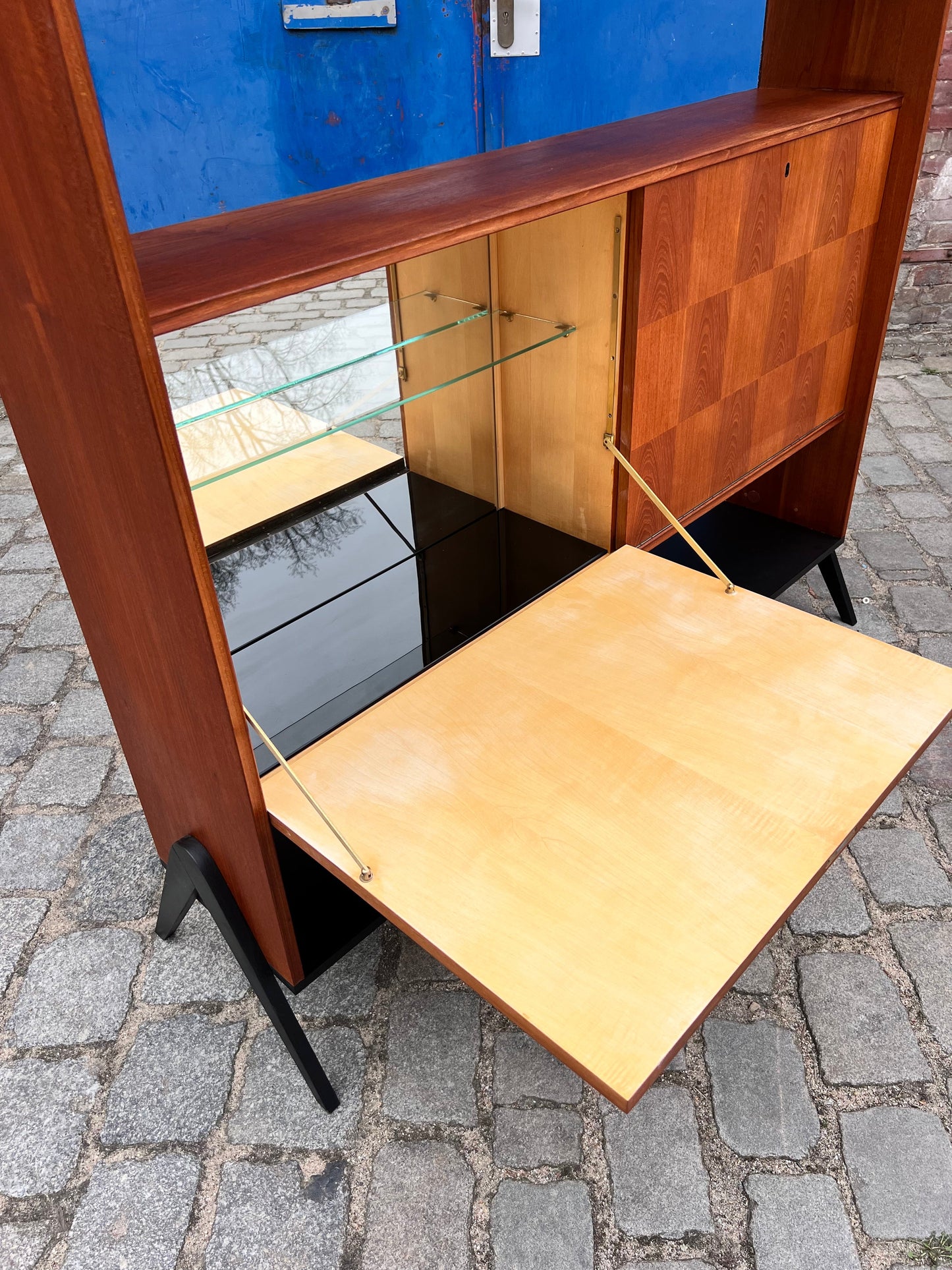 Vintage Schrankregal mit Minibar aus Teak, refurbished, braun schwarz, Dänemark