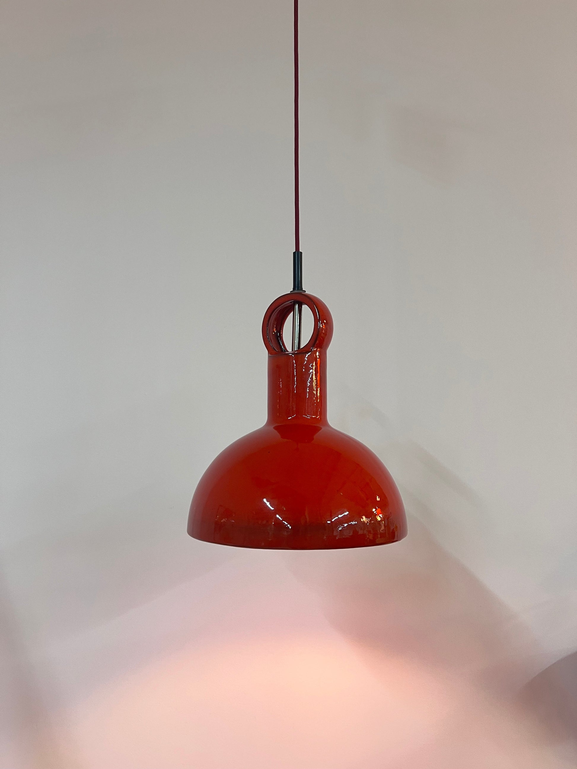 Vintage Hängelampe aus roter Keramik, West Germany, 1970er