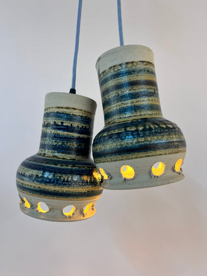 Vintage Hängelampe von Per Engstrøm für Keramik blau beige Keramikschirm