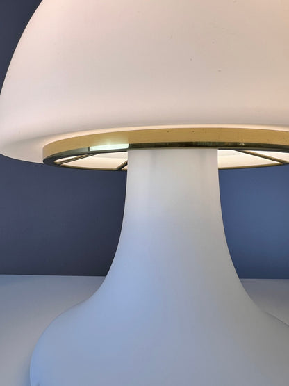 Vintage Tischlampe Mushroom von Glashütte Limburg weiß