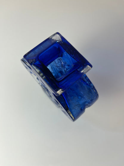 Vintage Vase von Ingrid Glas blau mit Gravur
