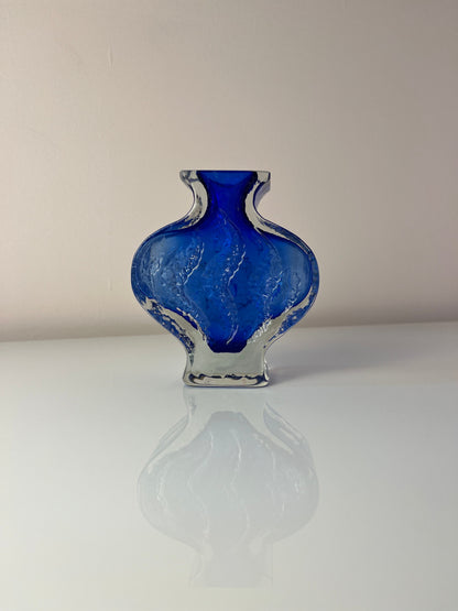 Vintage Vase von Ingrid Glas blau mit Gravur