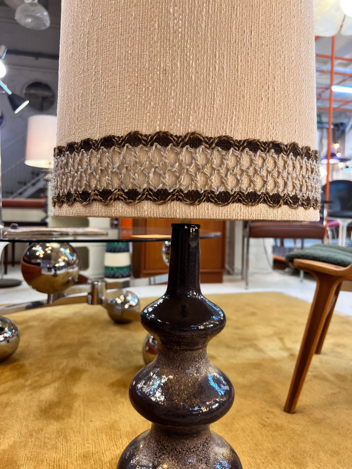 Vintage Stehlampe von EEA Leuchten, dunkelbraun beige Keramik