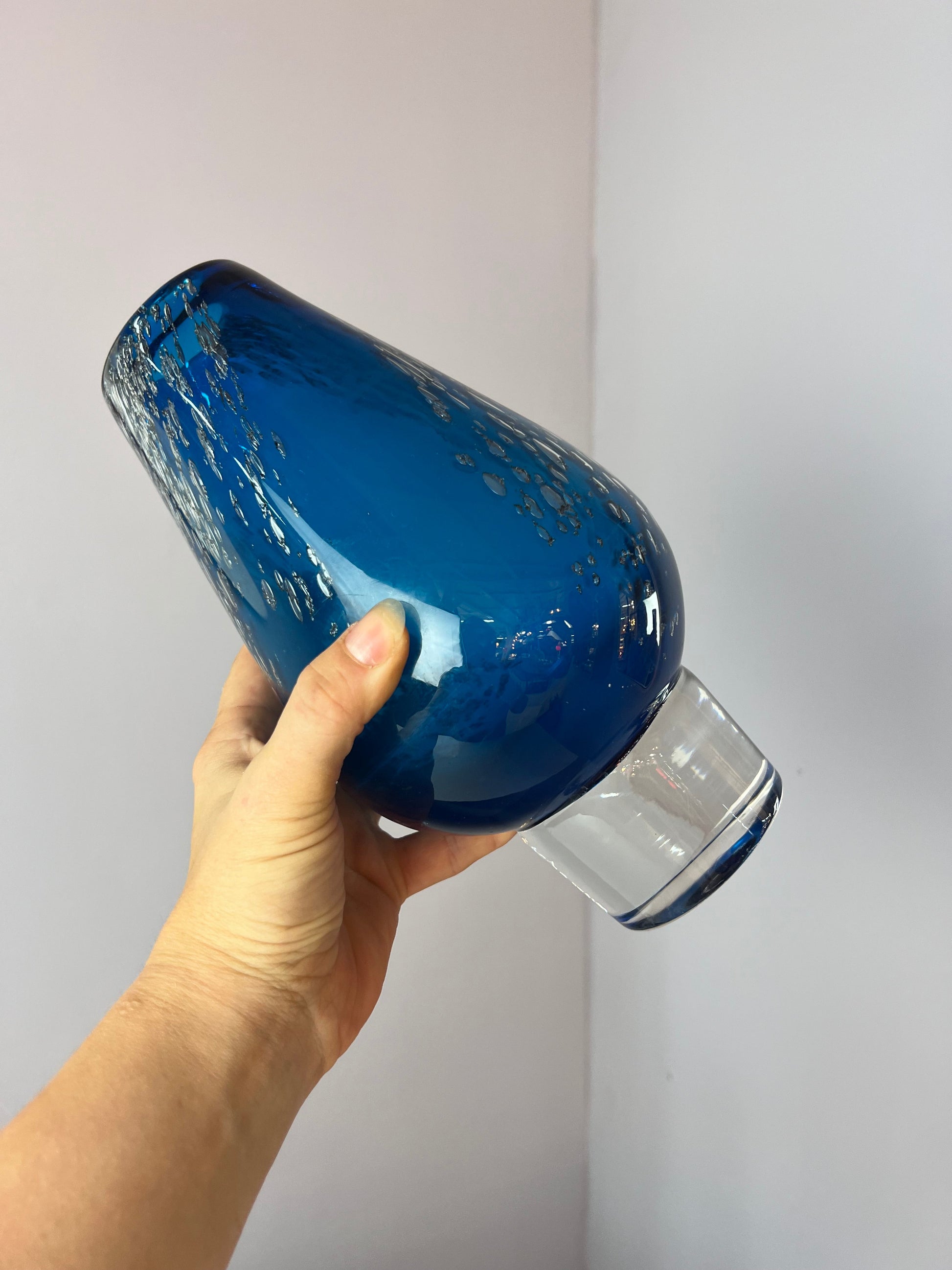 Vintage Vase blau Glas von Heinrich Löffelhardt für Schott Zwiesel