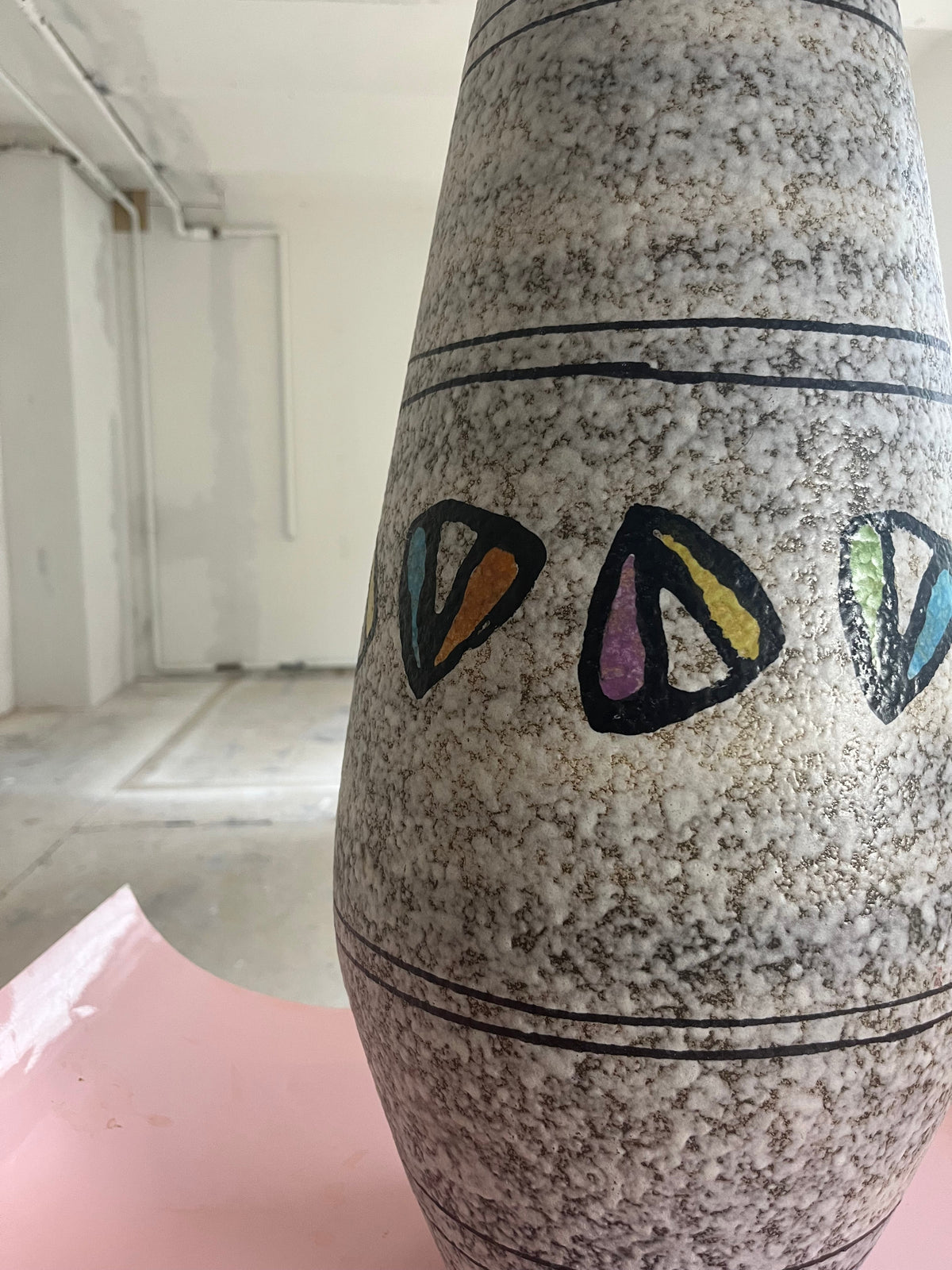 Vase de sol vintage 613-60 blanc-gris de Bay Keramik Allemagne de l'Ouest