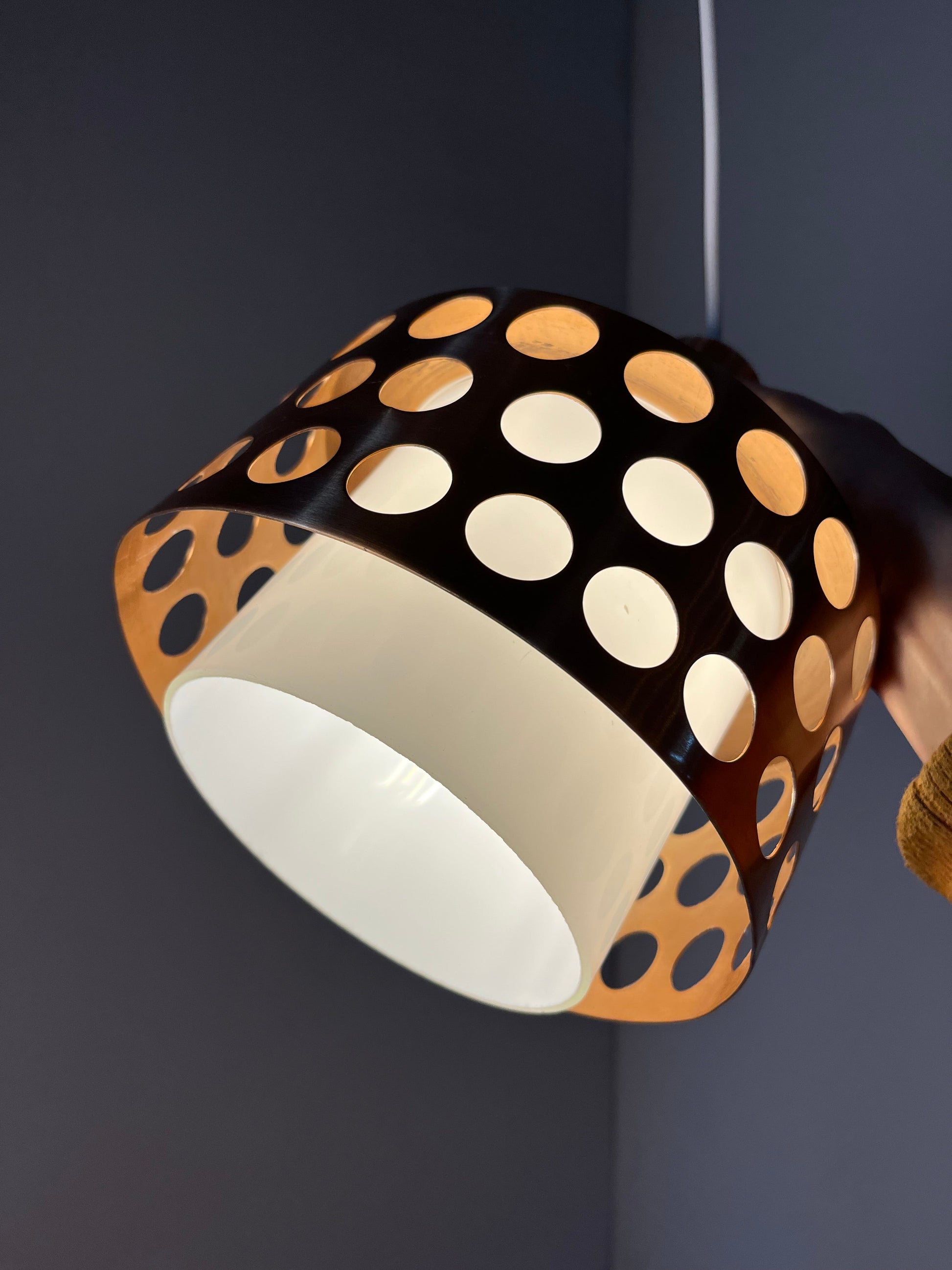 Vintage Hängelampe Kupfer von Schweden für E14 Fassungsgröße, Glas, Weiß