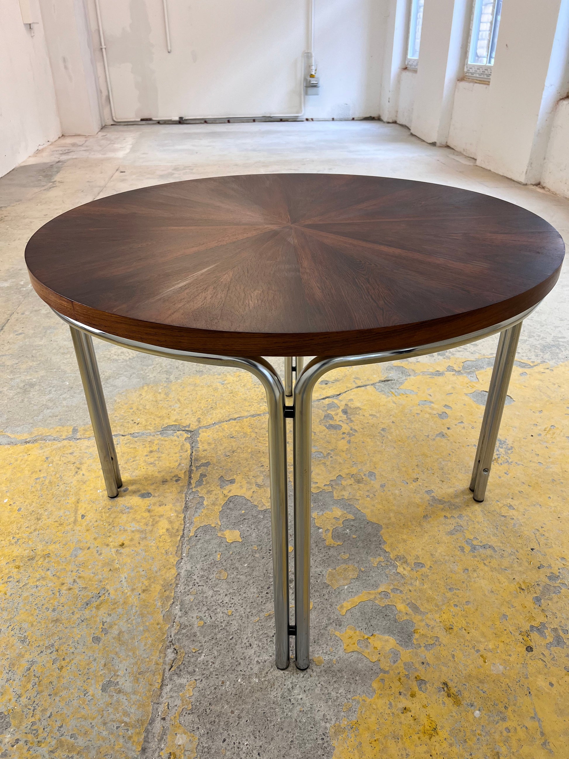 Vintage Esstisch rund Palisander und Chrom