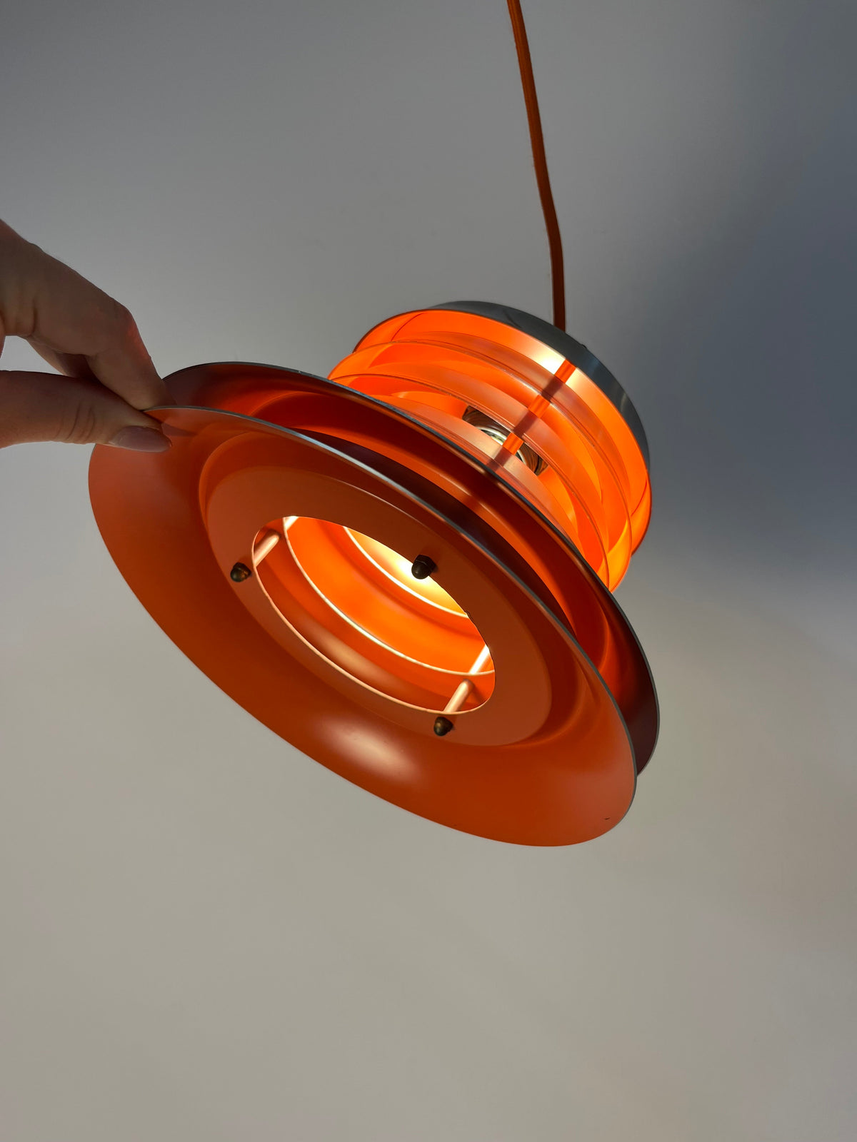 Vintage Lamellenlampe silber-orange von Carl Thore für Granhaga