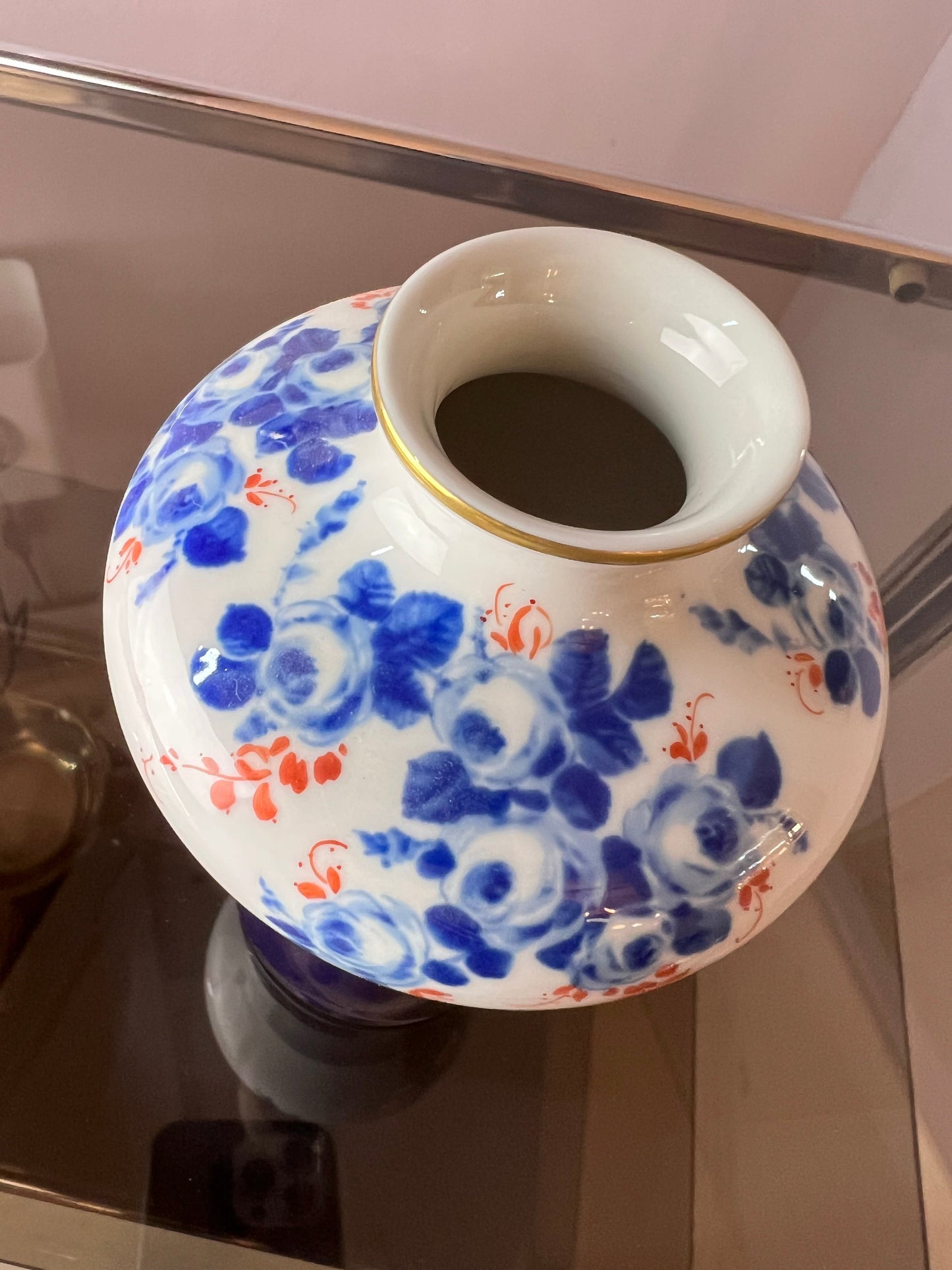 Vintage Vase blau weiß Porzellan von Unterweissbach