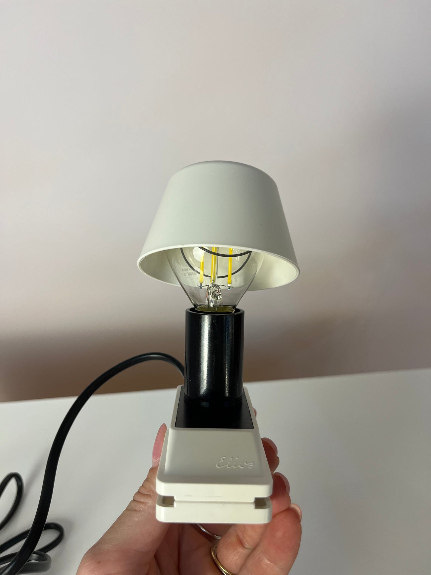 Vintage Klemmlampe weiß mit Metallschirm von Elios