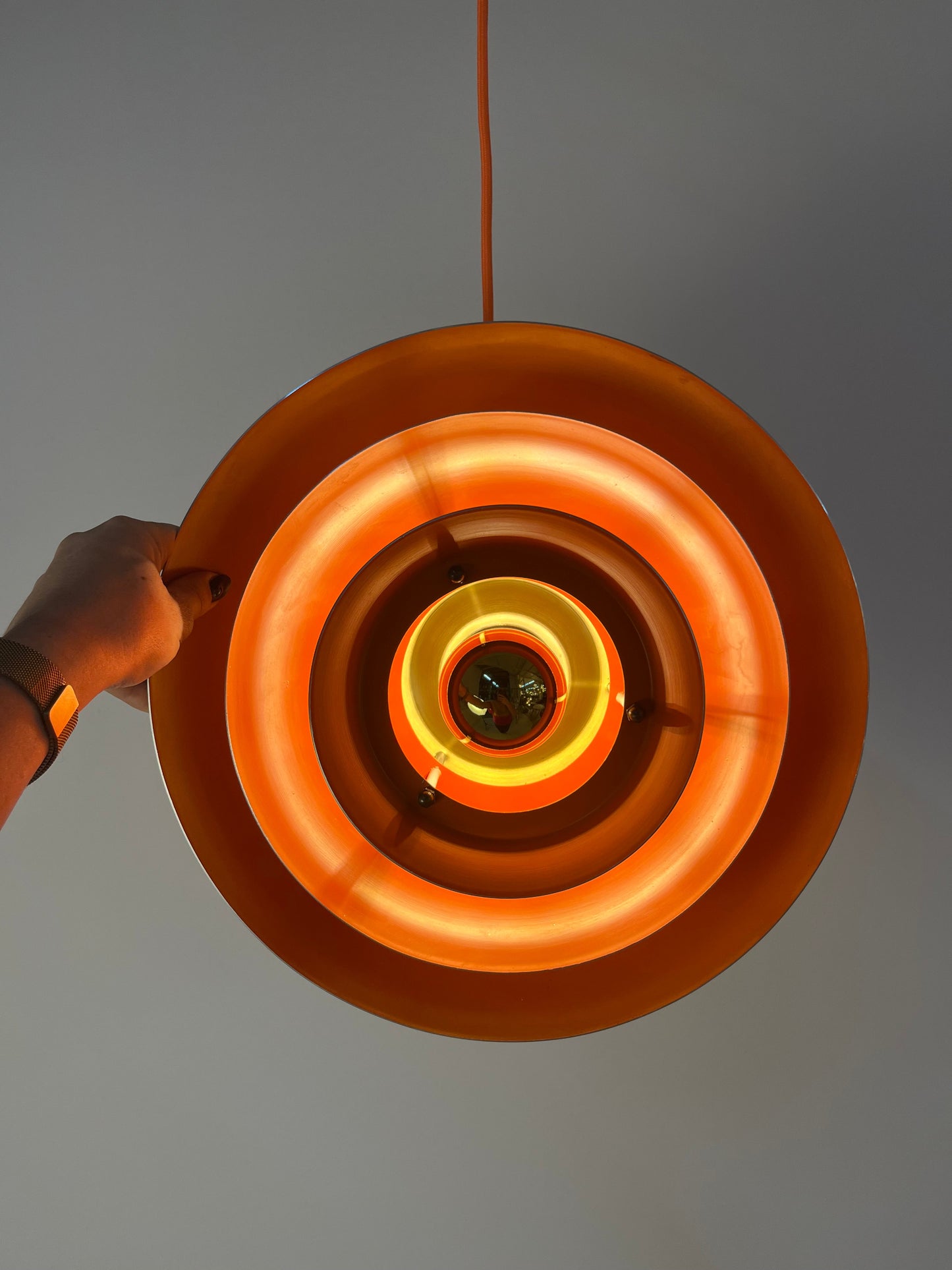 Vintage Lamellenlampe aus Dänemark gold orange