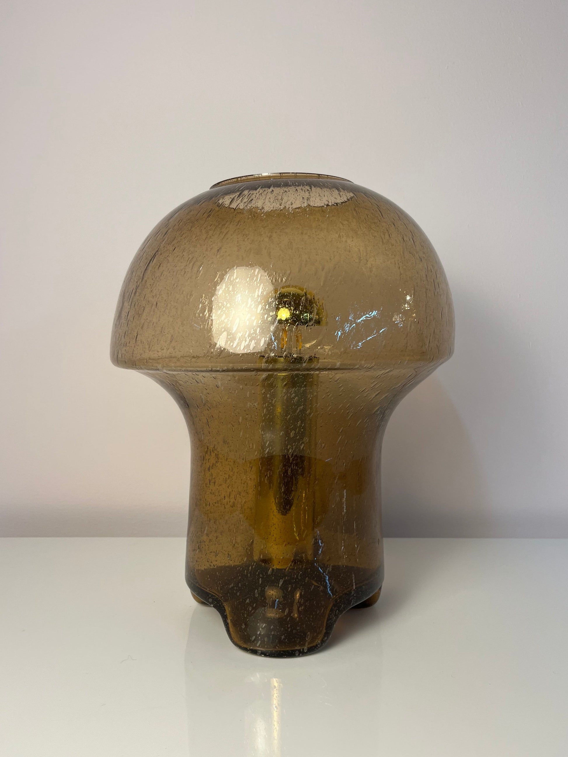 Vintage Pilzlampe von Süssmuth Leuchten aus braunem Einschlussglas