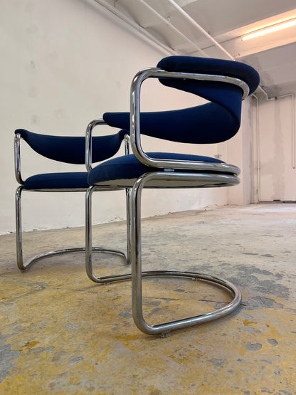 Vintage Freischwinger blau Chrom von unbekannt für unbekannt, neu gepolstert