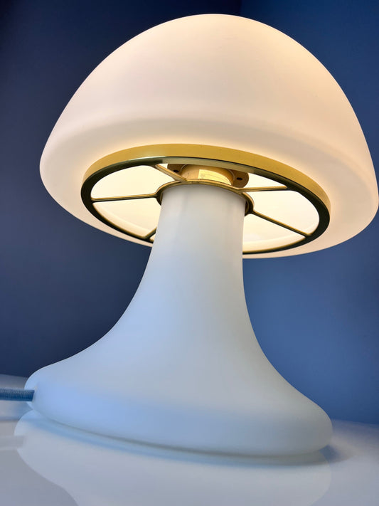 Vintage Tischlampe Mushroom von Glashütte Limburg weiß