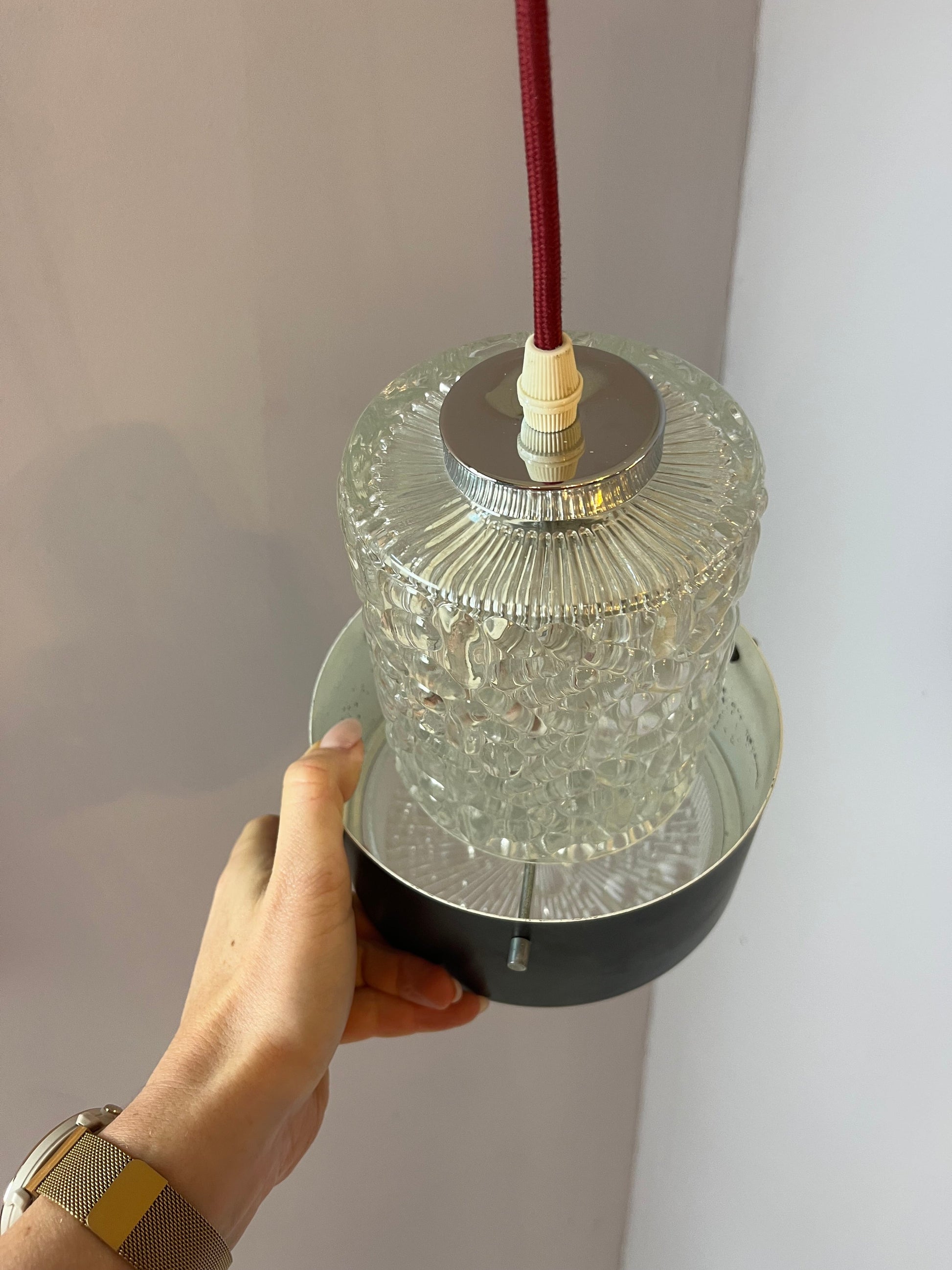 Vintage Hängelampe schwarz Eisglas von Carl Fagerlund für Orrefors