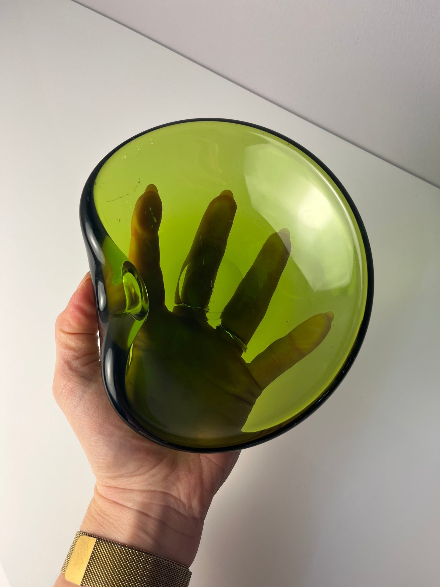 Vintage Aschenbecher grün Glas von Holmegaard