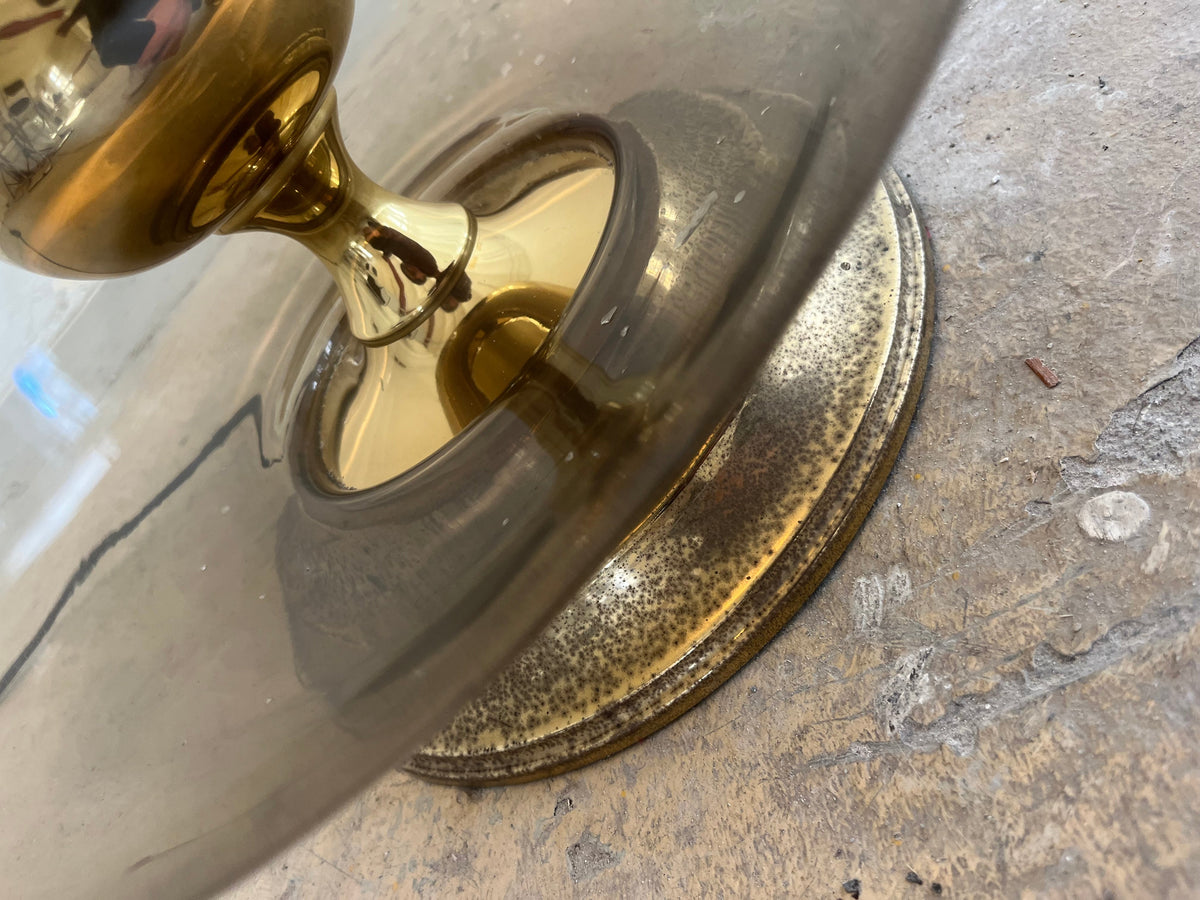 Vintage Stehlampe mit Rauchglasfuß und floralem Schirm