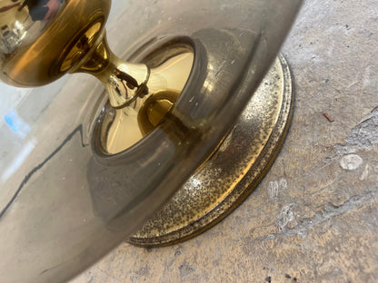 Vintage Stehlampe mit Rauchglasfuß und floralem Schirm